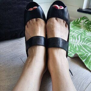 Indigo Leather Strappy Wood 3" Heels